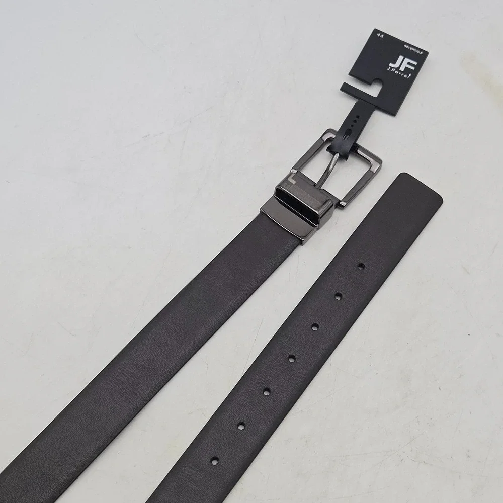 J. Ferrar Belt Black Grey Reversible Syn Leather Mens 44 Gunmetal Buckle New